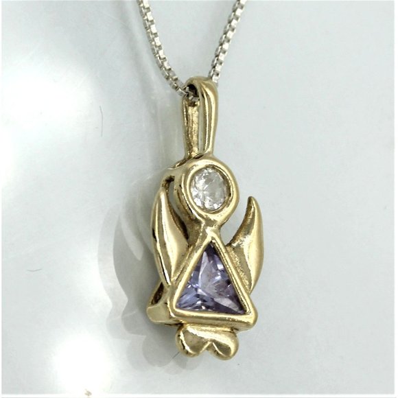 KC Jewelry - 925 STERLING GOLD VERMEIL ANGEL gemstone pendant/necklace 18" 3.3 grams